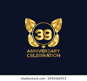 39th anniversary celebration day with gold color Light bright modern logo Design element