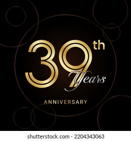 39th Anniversary Celebration with golden text, Golden anniversary vector template