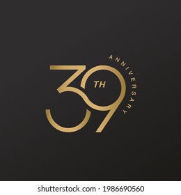 39th anniversary celebration logotype with elegant number shiny gold design