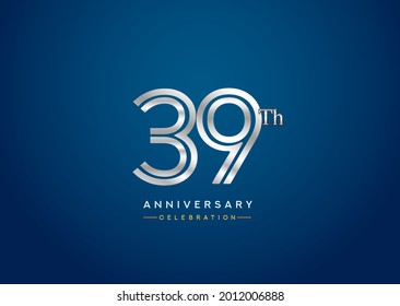 39th anniversary celebration logotype with linked number silver color isolated on blue color. vector anniversary for celebration, invitation card, and greeting card
