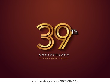 Logotipo de celebración del 39 aniversario con número vinculado de oro y color plateado aislado en color elegante. aniversario vectorial para celebración, tarjeta de invitación y tarjeta de saludo