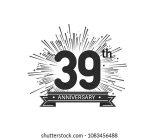 39th anniversary design with firework and ribbon black color for use company celebration 