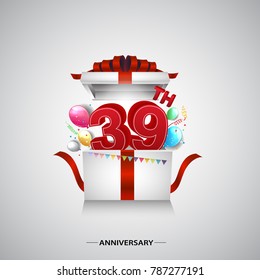 39th anniversary design with red number inside gift box isolated on white background for celebration event