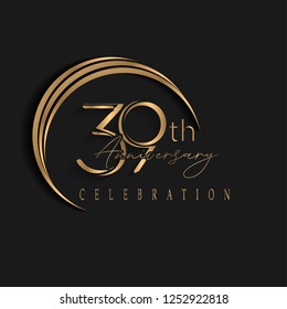 39th anniversary, design templates vector and illustrations with golden color and dark background
