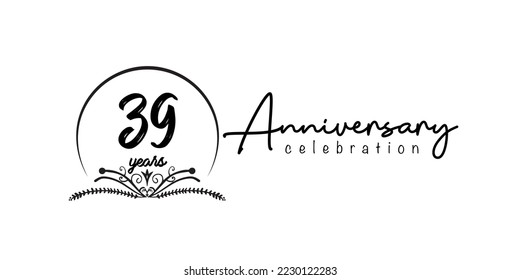 39th anniversary flat black color logotype style with hand lettering on white background
