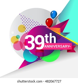 39th Anniversary logo, Colorful geometric background vector design template elements for your birthday celebration.