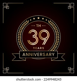 Diseño del logo del 39º Aniversario con Laurel corona para la celebración del cumpleaños. Diseño de arte de línea, plantilla de vectores de logotipos