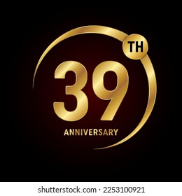 39° aniversario. Concepto de diseño del logo del aniversario con anillo de oro para celebración del aniversario, tarjeta de invitación, tarjeta de saludo, banner, afiche, volante, portada del libro. Plantilla de vectores de logotipos