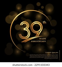 39th Anniversary logo design with double line numbers. Golden anniversary template. Vector Logo Template