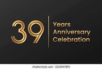 39th anniversary logo with gold color for brochure, poster, banners, magazines, web, booklets, invitations or greeting cards. Vector illustration