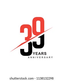39th anniversary logo red and black swoosh design isolated on white background for anniversary celebration.