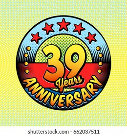 39th anniversary logo. Vector and illustrations. Comics anniversary logo.