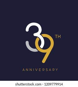39th anniversary logo.overlapping number with simple monogram color. vector design for greeting card and invitation card.