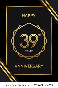 Logotipo del 39 aniversario. Diseño de planilla de celebración del aniversario con anillo de oro para folletos, folletos, revistas, póster de folleto, banner, web, invitación o tarjeta de saludo. Ilustraciones vectoriales.
