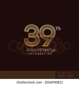 39th anniversary logotype with glitter and shiny golden colored isolated on elegant background.