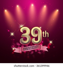 39th Anniversary, Party poster, banner or invitation - background glowing element. Vector Illustration.