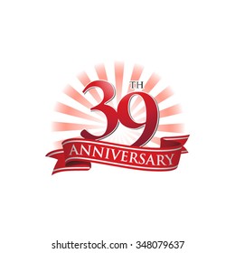 39th anniversary ribbon logo with red rays of light
