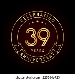 39th anniversary template design concept with golden ribbon for anniversary celebration event. Logo Vector Template