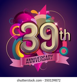 39th anniversary wreath ribbon logo, geometric background