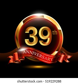 39th golden anniversary logo. with ring and ribbon.