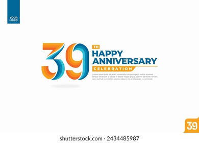 39th happy anniversary celebration with orange and turquoise gradations on white background.