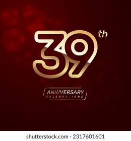 39th year anniversary logo design with a double line concept in gold color
