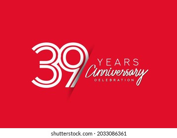 39th Years Anniversary celebration logo, flat design isolated on red background.