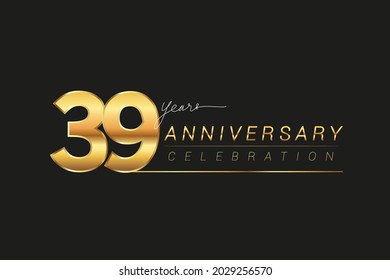 39th years anniversary celebration logotype. Anniversary logo with golden and silver color isolated on black background, vector design for celebration, invitation card, and greeting card.