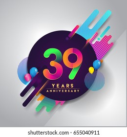 39th years Anniversary logo with colorful abstract background, vector design template elements for invitation card and poster your thirty-nine birthday celebration