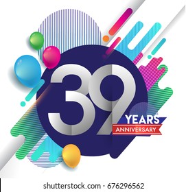 39th years Anniversary logo with colorful abstract background, vector design template elements for invitation card and poster your birthday celebration.