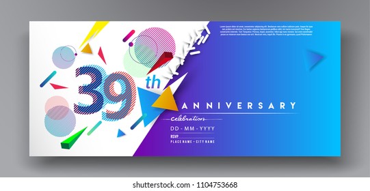 39th years anniversary logo, vector design birthday celebration with colorful geometric background and circles shape.