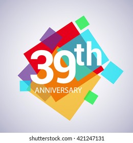 39th years anniversary logo, vector design birthday celebration with colorful geometric isolated on white background.