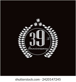 39th years of anniversary wishes with gradient silver color amd black background 