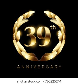 39th years golden anniversary logo celebration. Classic logo vector design for greeting card and invitation card.