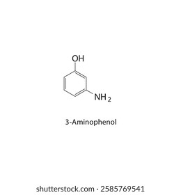 3-Aminophenol skeletal structure.Aminophenol derivative compound schematic illustration. Simple diagram, chemical formula.