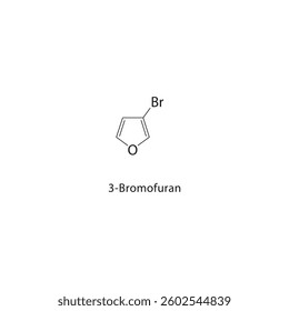 3-Bromofuran skeletal structure. Halogenated furan compound schematic illustration. Simple diagram, chemical formula.