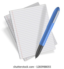 3c vector drawing. Pen and paper isolated on white background.