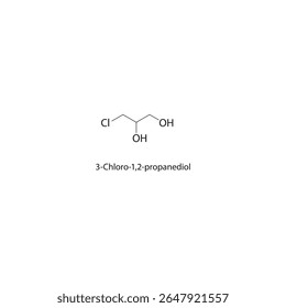 Estrutura esquelética de 3-cloro-1,2-propanodiol Ilustração esquemática do composto de diol halogenado. Diagrama simples, fórmula química.