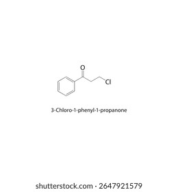 Estrutura esquelética de 3-cloro-1-fenil-1-propanona Ilustração esquemática do composto de arilcetona halogenado. Diagrama simples, fórmula química.