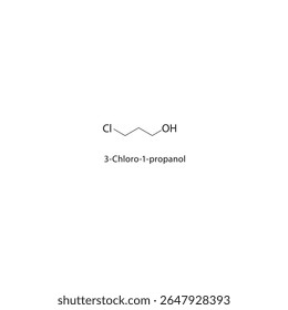 Estrutura esquelética de 3-cloro-1-propanol Ilustração esquemática de composto alcoólico halogenado. Diagrama simples, fórmula química.
