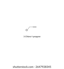 Estrutura esquelética de 3-cloro-1-propileno Ilustração esquemática do composto alquino halogenado. Diagrama simples, fórmula química.