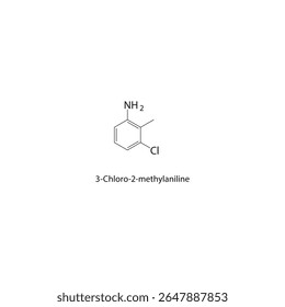 Estrutura esquelética de 3-cloro-2-metilanilina Ilustração esquemática do composto amina aromático. Diagrama simples, fórmula química.