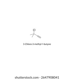 Estrutura esquelética de 3-cloro-3-metil-1-butino Ilustração esquemática do composto alquino halogenado. Diagrama simples, fórmula química.