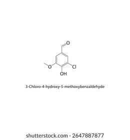 Estrutura esquelética de 3-cloro-4-hidroxi-5-metoxibenzaldeído Ilustração esquemática do composto de aldeído aromático. Diagrama simples, fórmula química.