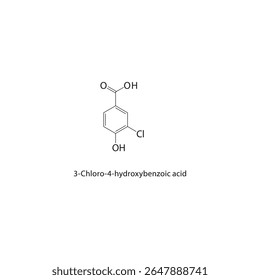 Estrutura esquelética do ácido 3-cloro-4-hidroxibenzóico Ilustração esquemática do composto de ácido aromático. Diagrama simples, fórmula química.