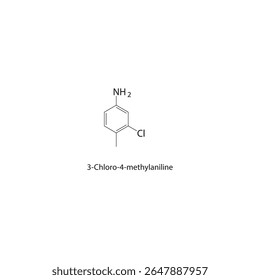 Estrutura esquelética de 3-cloro-4-metilanilina Ilustração esquemática do composto amina aromático. Diagrama simples, fórmula química.