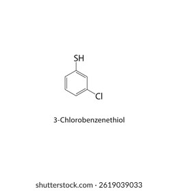 3-Chlorobenzenethiol skeletal structure. Aromatic Thiol compound schematic illustration. Simple diagram, chemical formula.