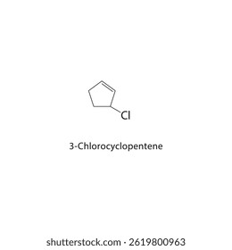 3-Chlorocyclopentene skeletal structure. Chlorinated Cycloalkene compound schematic illustration. Simple diagram, chemical formula.