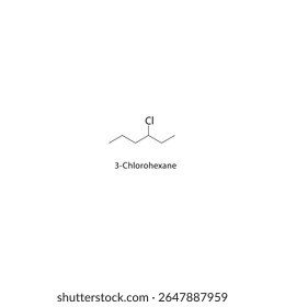 Estrutura esquelética de 3-cloro-hexano Ilustração esquemática do composto de haloalcano. Diagrama simples, fórmula química.