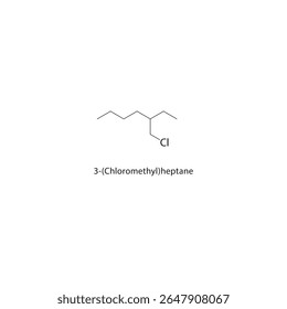 Estrutura esquelética do 3-(clorometil)heptano Ilustração esquemática do composto de haloalcano. Diagrama simples, fórmula química.